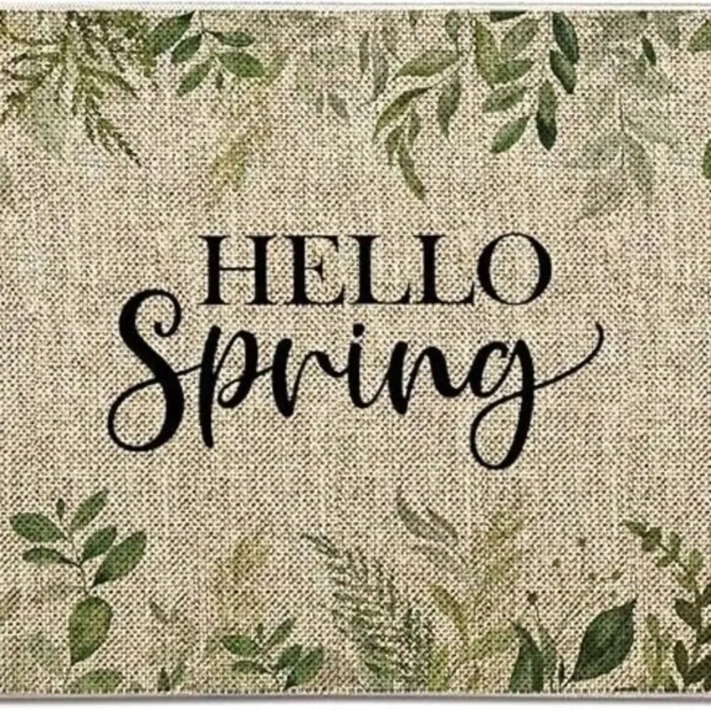 Hello Spring Leaves Farmhouse Indoor Outdoor Non Slip Door Mat 27x17
